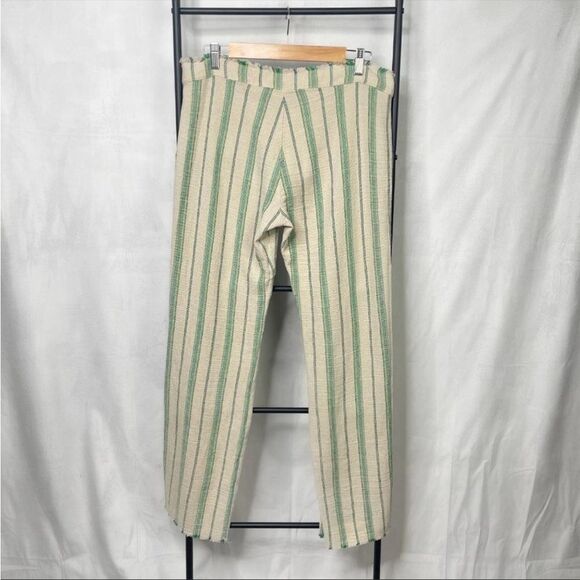 Zara Striped Rustic Trousers “The Beth Pant” Size Medium NWT Frayed Hem Straight - Picture 5 of 9